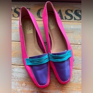 Vintage JOYCE Leather Loafers Colorblock Pink Purple Teal Statement, Size 9